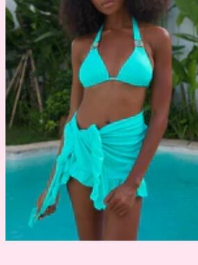 Moda Minx Turquoise Ruffle Sarong Cover-Up | One Size | Beach Resort
